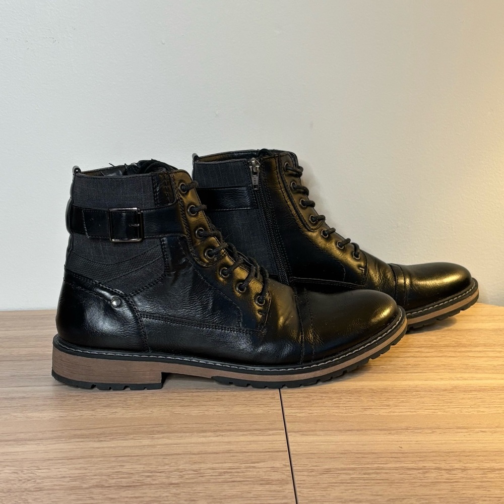 Black Madden Men's Steve Titan Boots 9.5 Cap-Toe Fashion Lace Zip Up Boot - Picture 4 of 9
